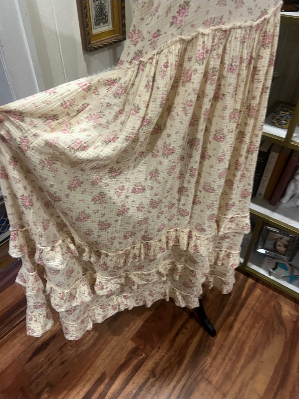 Jaded Gypsy Romantic Cream Oversized Maxi Dress with Pink Floral Print View 3